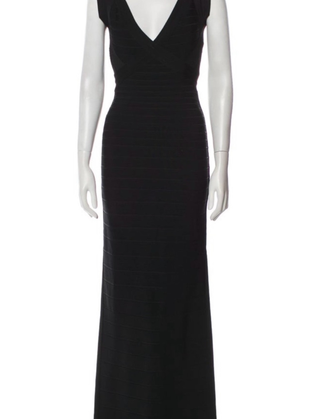 Herve Leger Black Sleeveless V-Neck Maxi Gown
